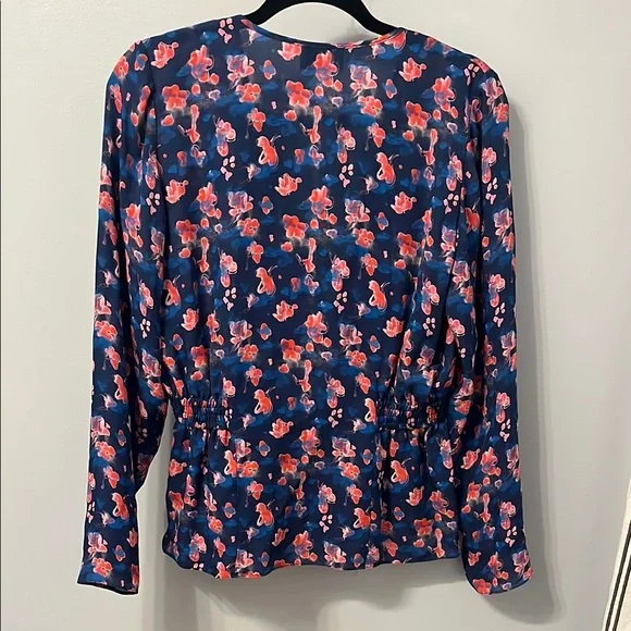 Tanya Taylor Blue Peplum Blouse with Long Sleeves - Picture 3 of 3